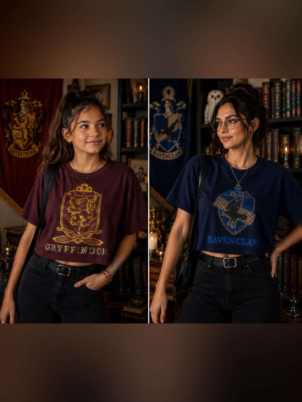 Harry Potter Ravenclaw Gryffindor Crest Glitter Graphic T set fits Adult XS ch L